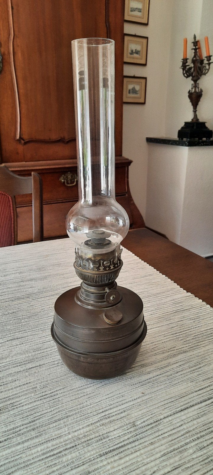 Antieke olielamp met Matador Iris brander, Antiek en Kunst, Antiek | Lampen, Verzenden