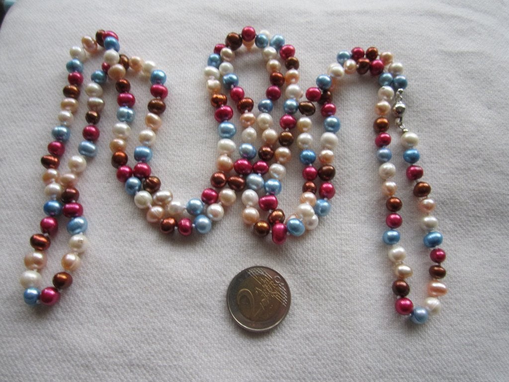 26.  Echte parels, zoetwaterparels,  140 cm / 7/8mm, Ophalen, Nieuw, Overige kleuren, Overige materialen
