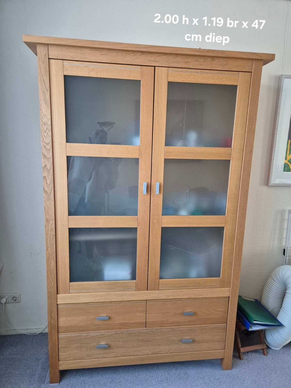Massief eikenhouten kast * met verlichting * deuren/lades, Ophalen, Modern, Klassiek, 200 cm of meer, Met lade(s)