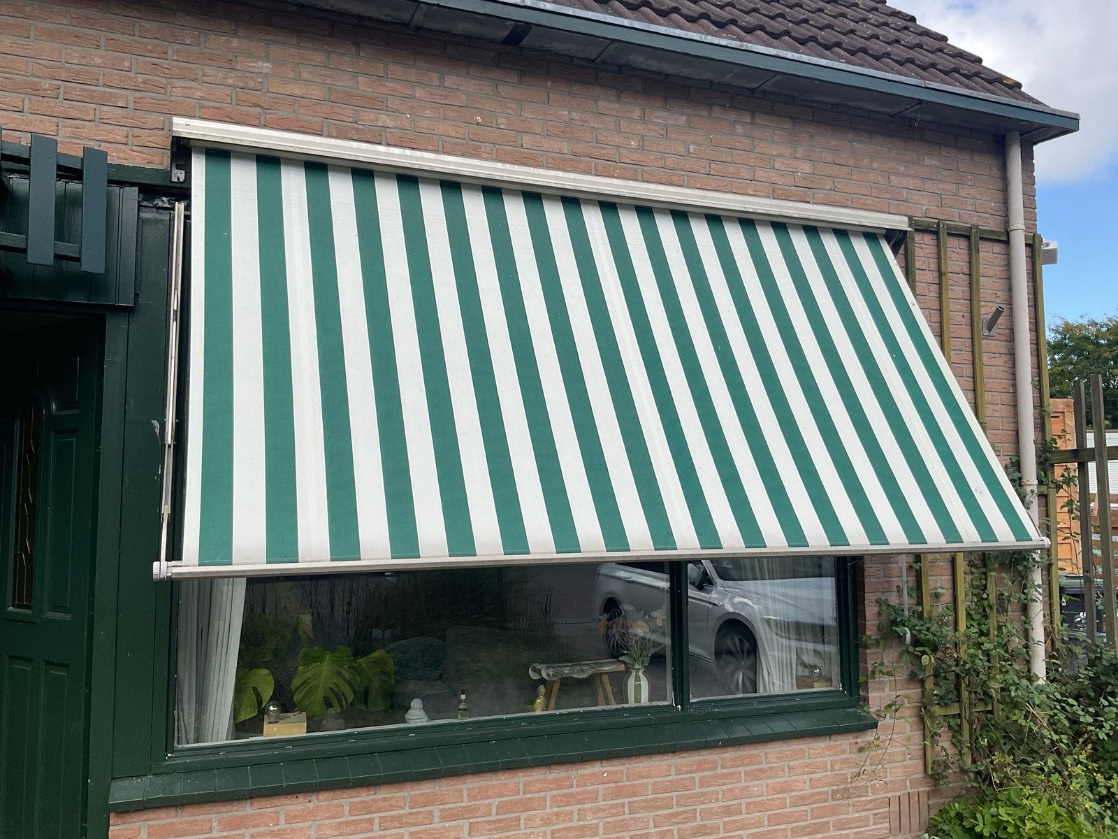 Uitvalscherm groen/wit gestreept - 310 cm breed, 150 tot 300 cm, Ophalen, Gebruikt, Uitvalscherm