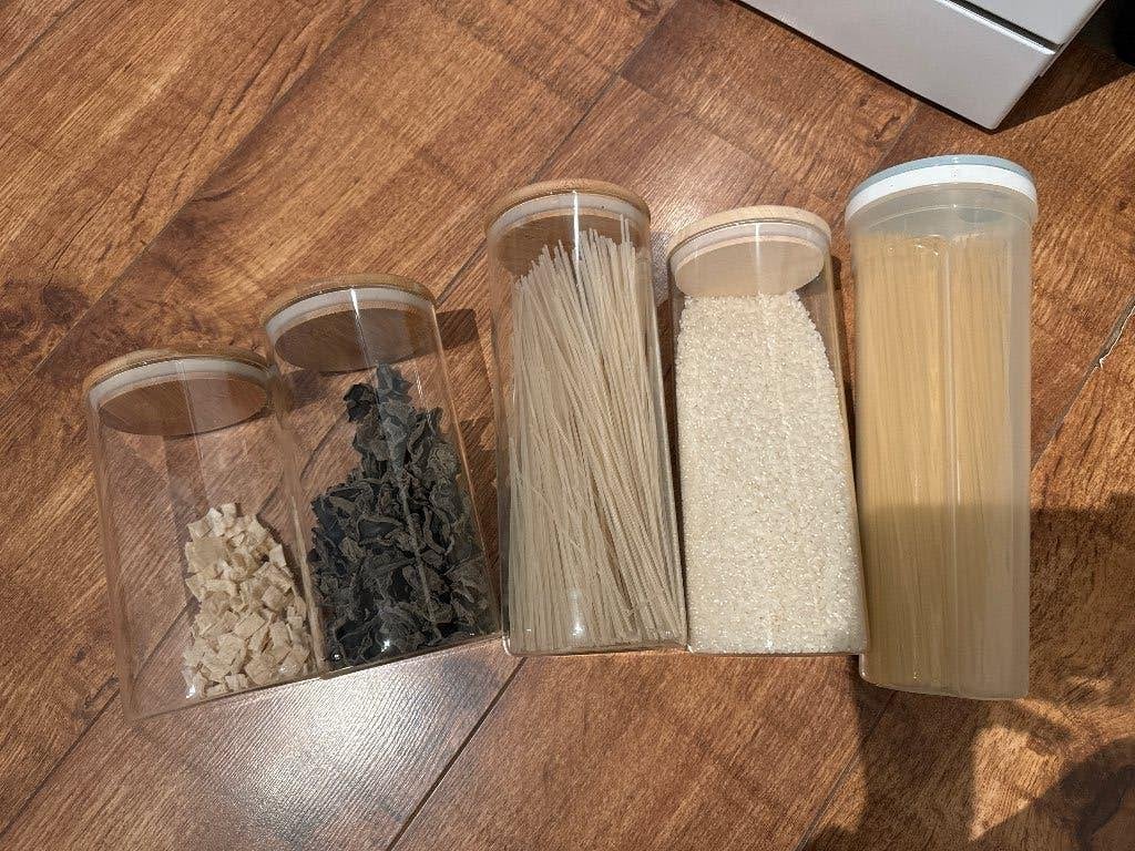 Set voorraadpotten / glazen opbergpotten – voor droogwaren, Ophalen, Glas, Zo goed als nieuw, Voorraadpot