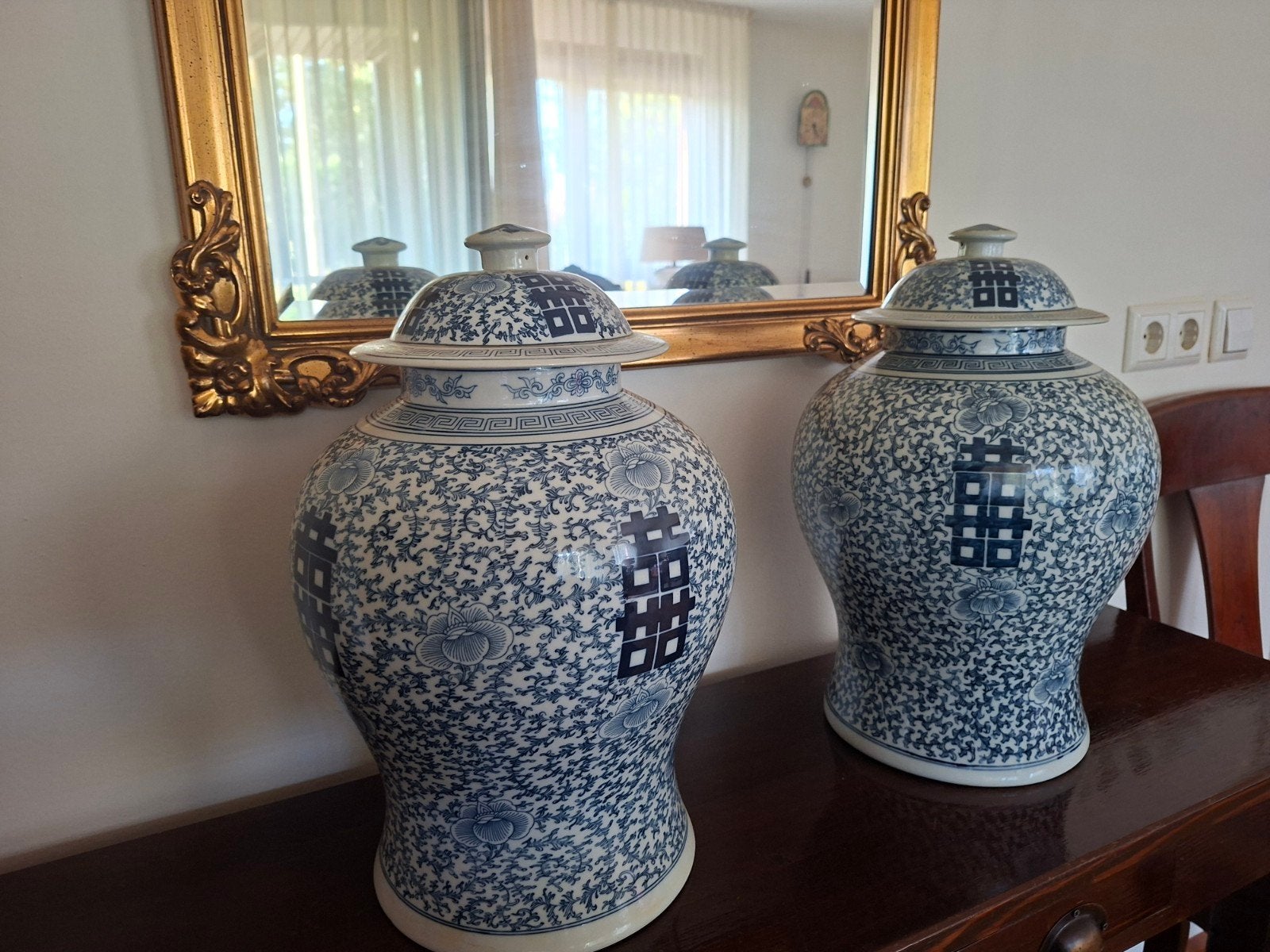 Set van 2 Chinese gemberpotten met dubbel geluk symbool, Ophalen