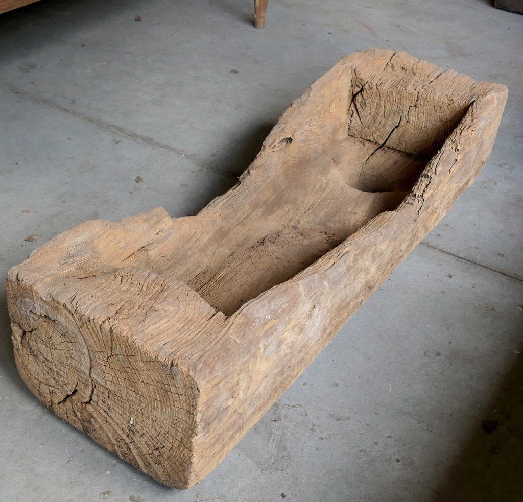 Landelijk LUMPANG teak hout vijzel bak schaal trog LU1 Bali, Antiek en Kunst, Ophalen of Verzenden