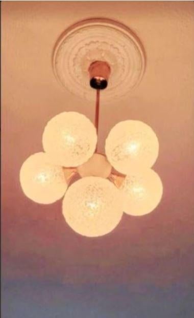 vintage Kaiser sputnik plafondlamp Mid-Century, Ophalen, Zo goed als nieuw, Glas, Mid century