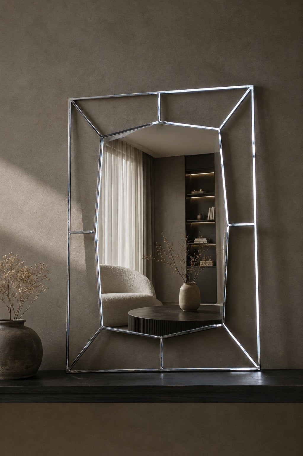 WANDSPIEGEL zilver-the Grand Interior- luxe Interieur object, Ophalen, Nieuw, Rechthoekig, 100 tot 150 cm