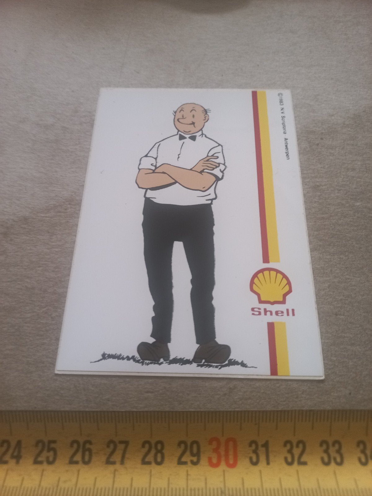 Vintage Shell sticker lambik figuur 1983, Ophalen of Verzenden, Gebruikt