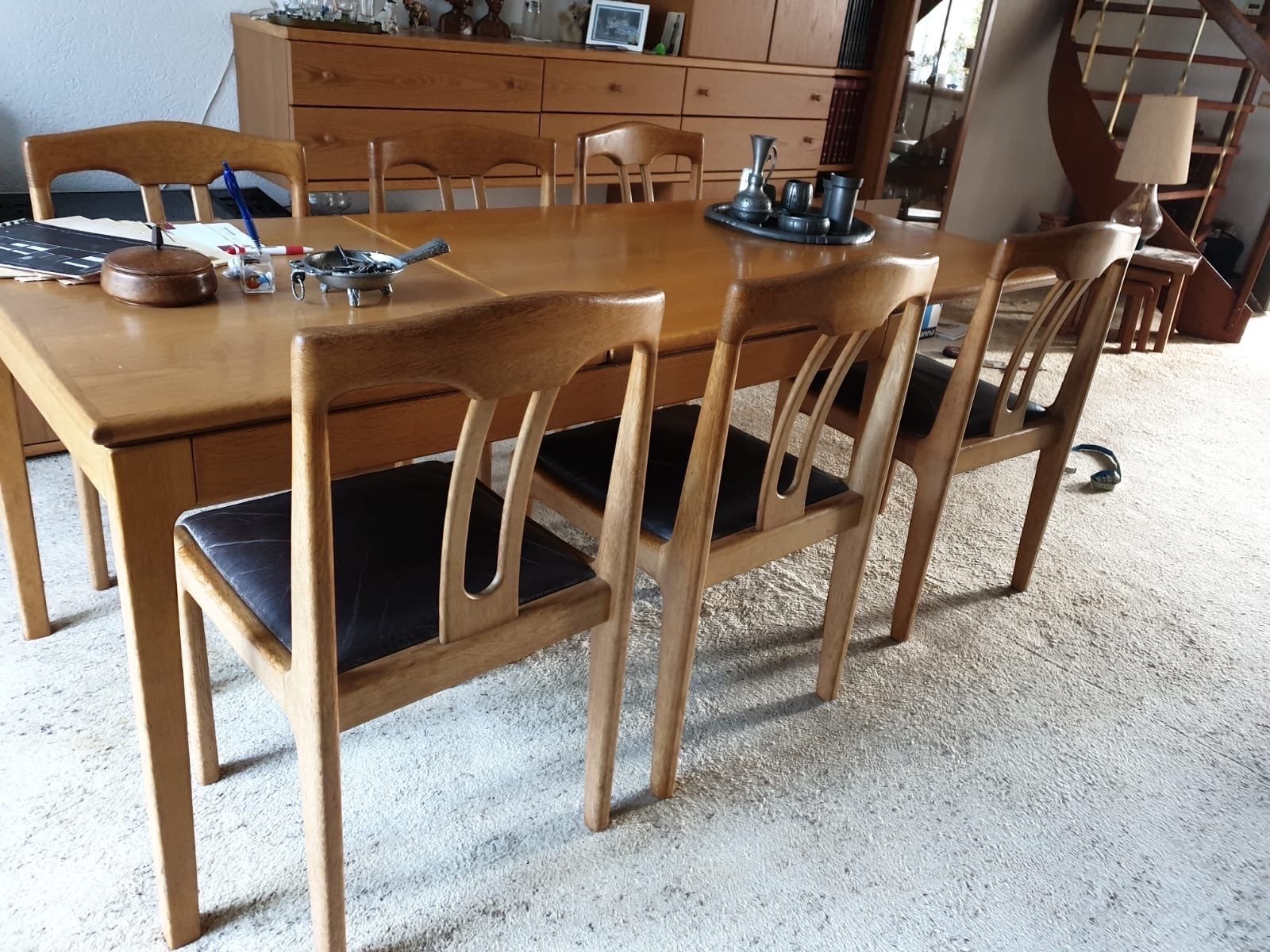 Uitschuifbare eettafel met 6 stoelen, Ophalen, Gebruikt, Klassiek, jaren 70, 50 tot 100 cm