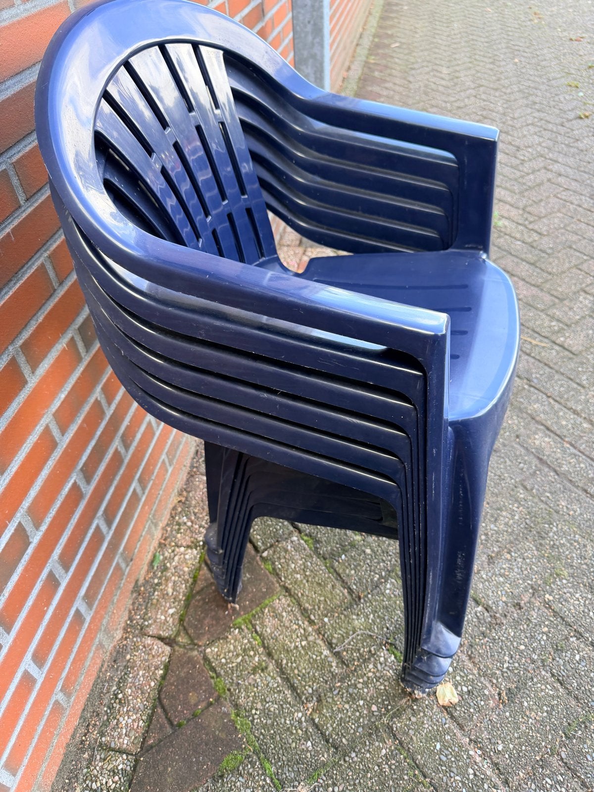 Stapelbare blauwe tuinstoelen (6 stuks), Tuin en Terras, Tuinstoelen, Ophalen, Gebruikt, Kunststof, Stapelbaar