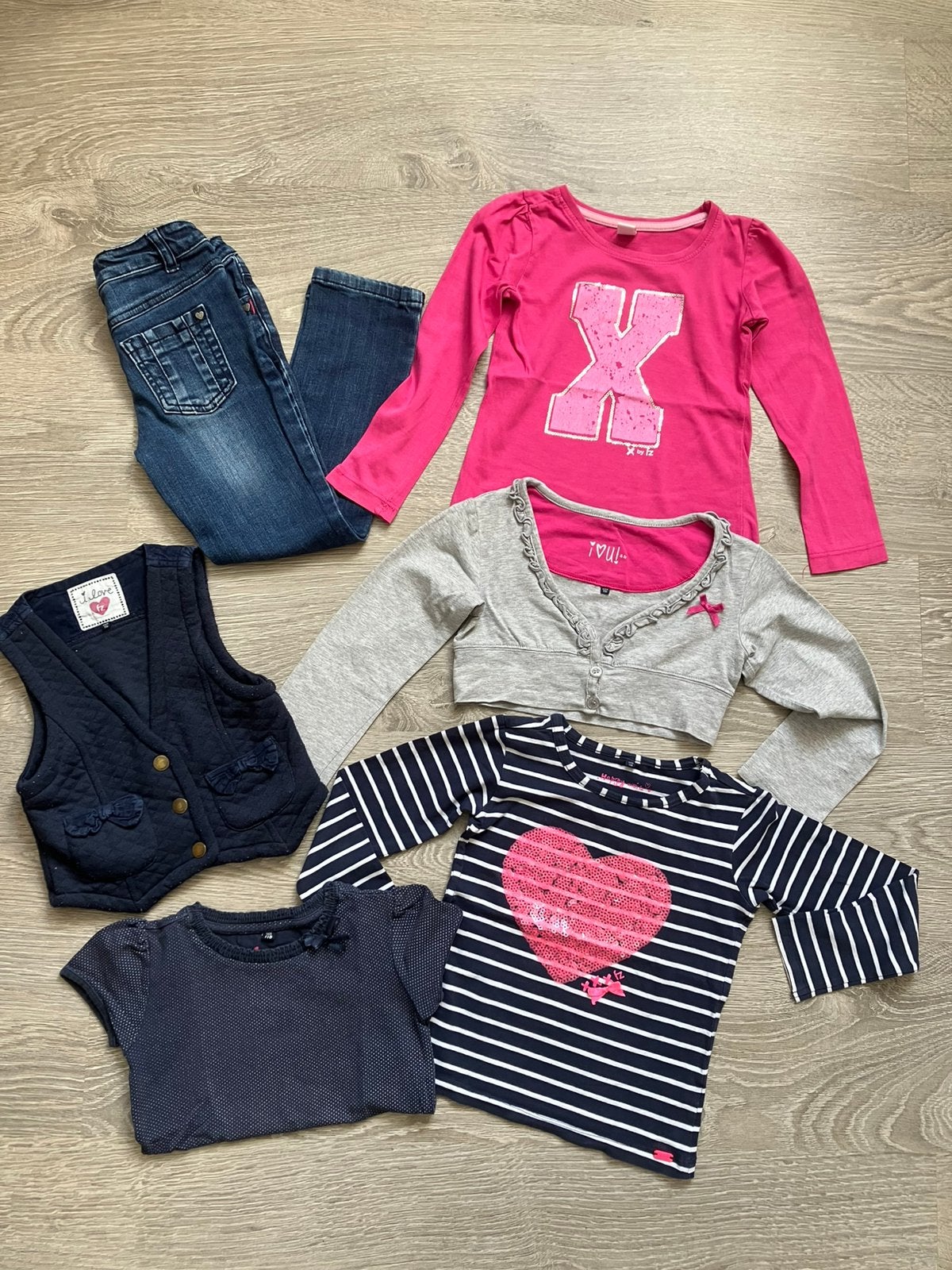 Jeans gilet bolero longsleeves t-shirt 116, Ophalen of Verzenden, Gebruikt, Meisje, Setje
