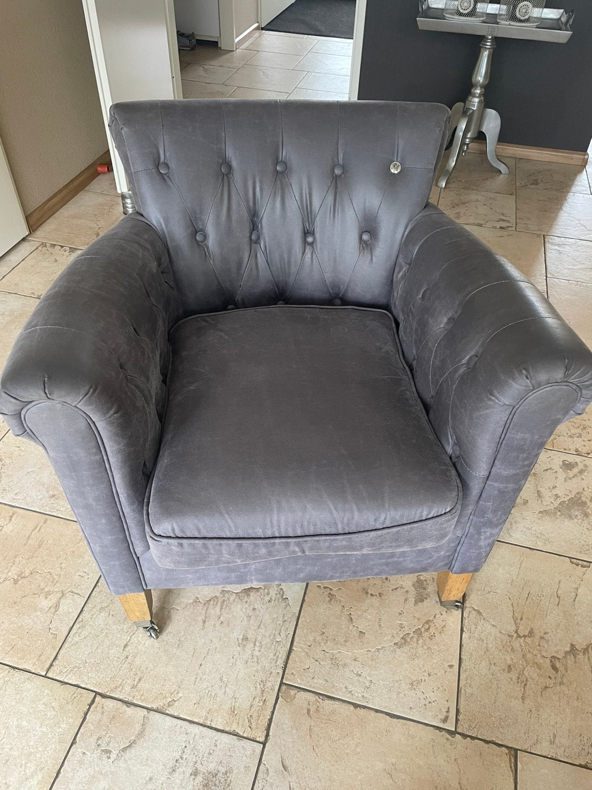 Riviera Maison Paramount ArmChair grijs Pellini..., Ophalen, Leer, Zo goed als nieuw, Eén