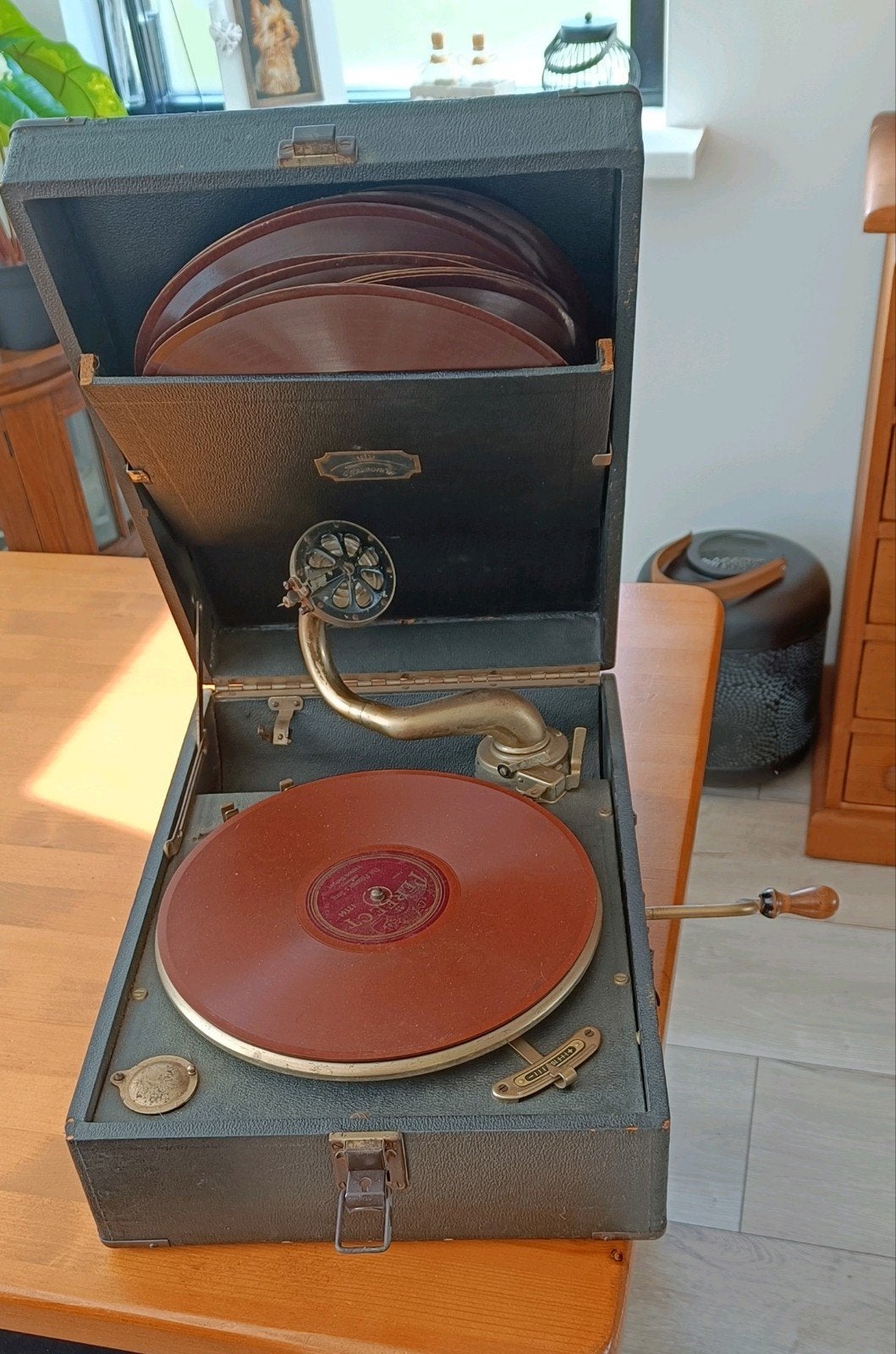 Pathefoon met bakelieten 78 toerenplaten, Antiek en Kunst, Ophalen