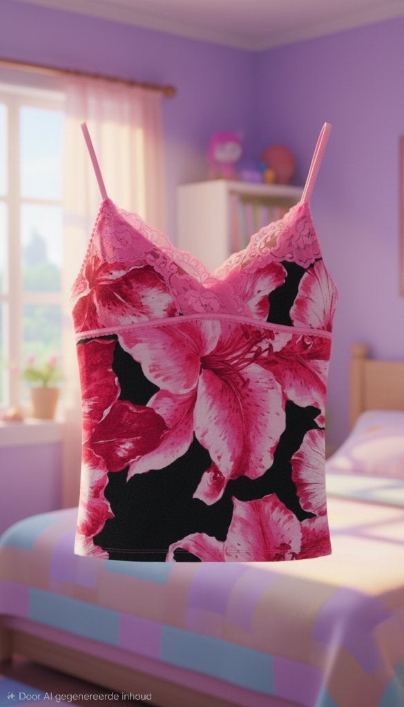Zwart topje met roze bloemen maat 38, Kleding | Dames, Maat 38/40 (M), Zwart, Ophalen of Verzenden, Zo goed als nieuw