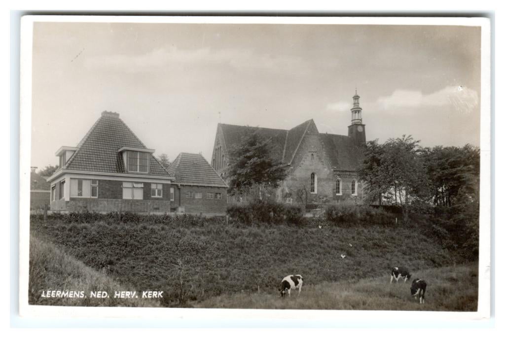 Leermens, Ned. Herv. Kerk. Fotokaart, Verzenden, 1940 tot 1960, Ongelopen, Groningen