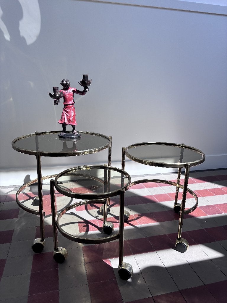 Mimiset - vintage bijzettafels  - nesting tables - 3 st, Ophalen, Minder dan 45 cm, Minder dan 55 cm, Gebruikt