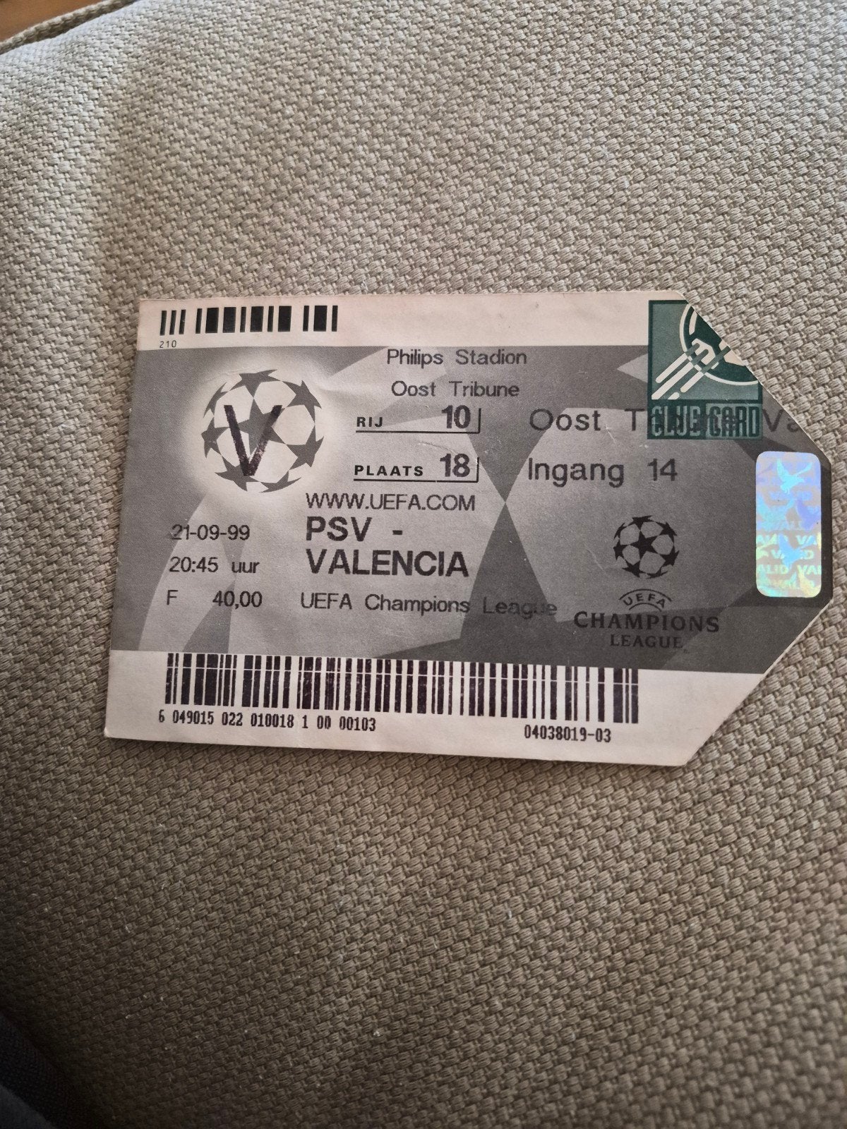 Ticket PSV - Valencia, Ophalen of Verzenden, Gebruikt, PSV, Overige typen
