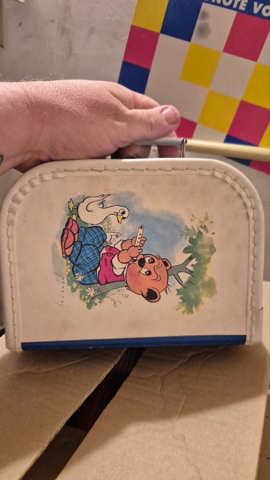 Vintage kinder koffertje met beer en gans, Ophalen of Verzenden