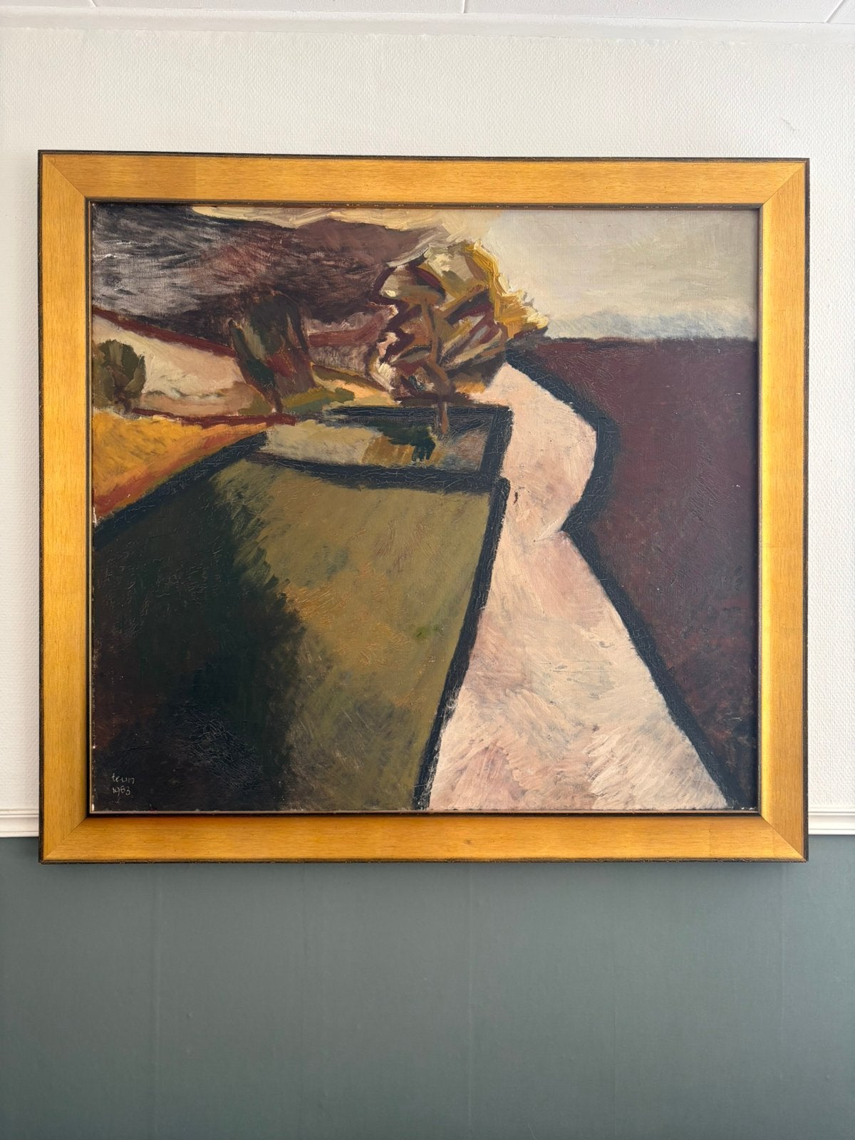 Teun Vijfhuizen flink expressionistisch landschap schilderij, Doek, Expressionistisch, Ophalen of Verzenden, Gedateerd