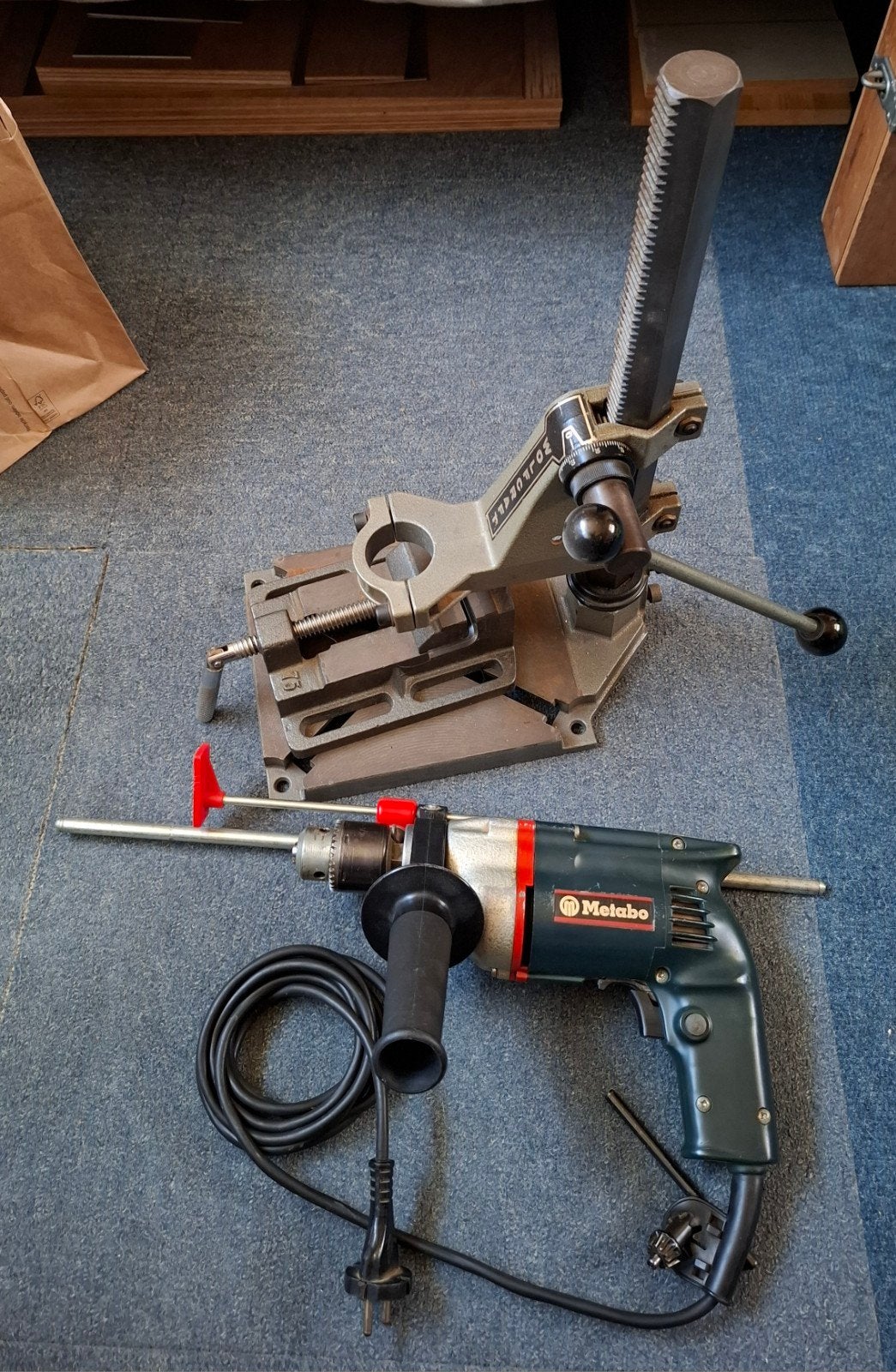 Metabo Klopboormachine met Wolfcraft Boorstandaard, Klopboormechanisme, Ophalen, Boormachine, Gebruikt