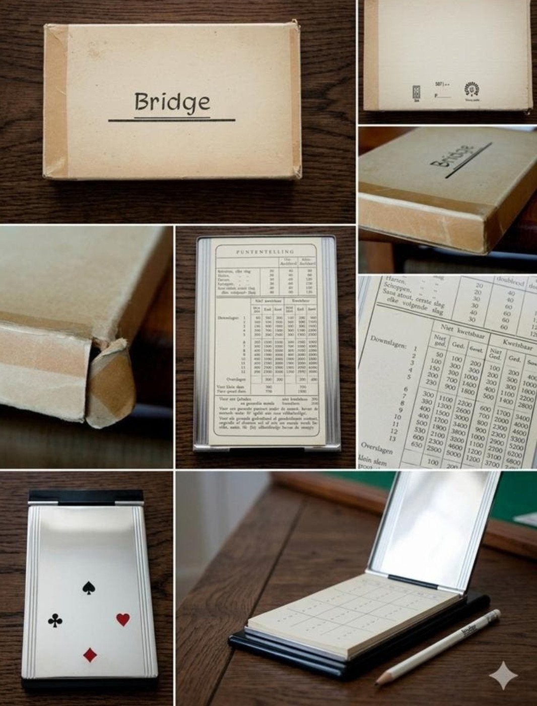 Vintage Bridge Scorehouder Metaal met Originele Doos, Drie of vier spelers, Ophalen, Zo goed als nieuw, Schonenberg
