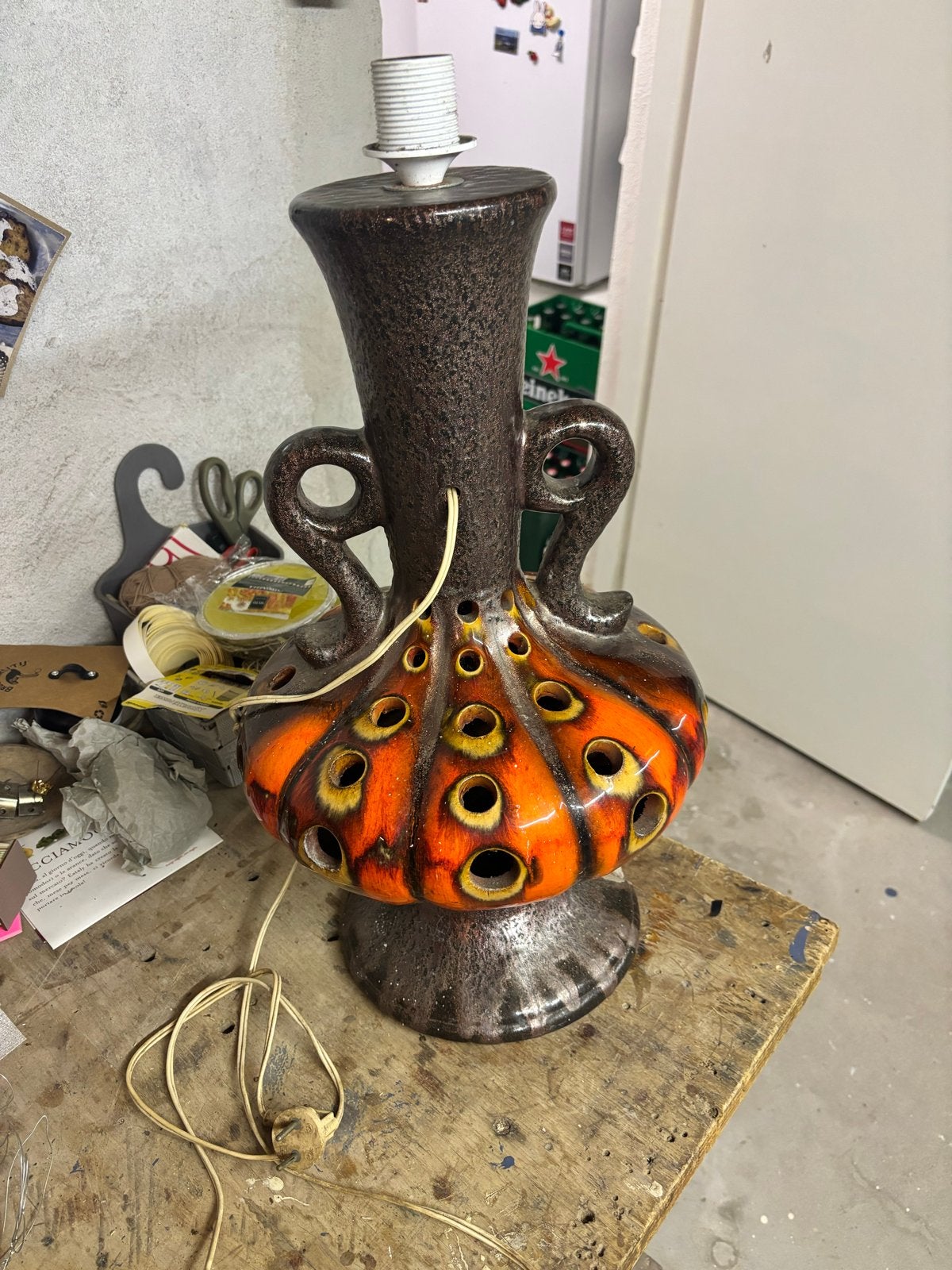 Vintage Fat Lava Tafellamp met Oranje en Bruine Tinten, Antiek en Kunst, Ophalen