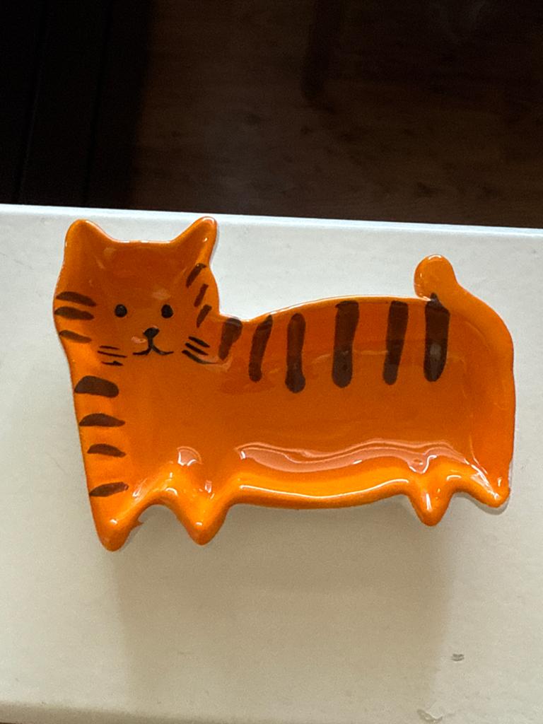 Leuke oranje kat schaaltje - decoratief en functioneel, Ophalen of Verzenden