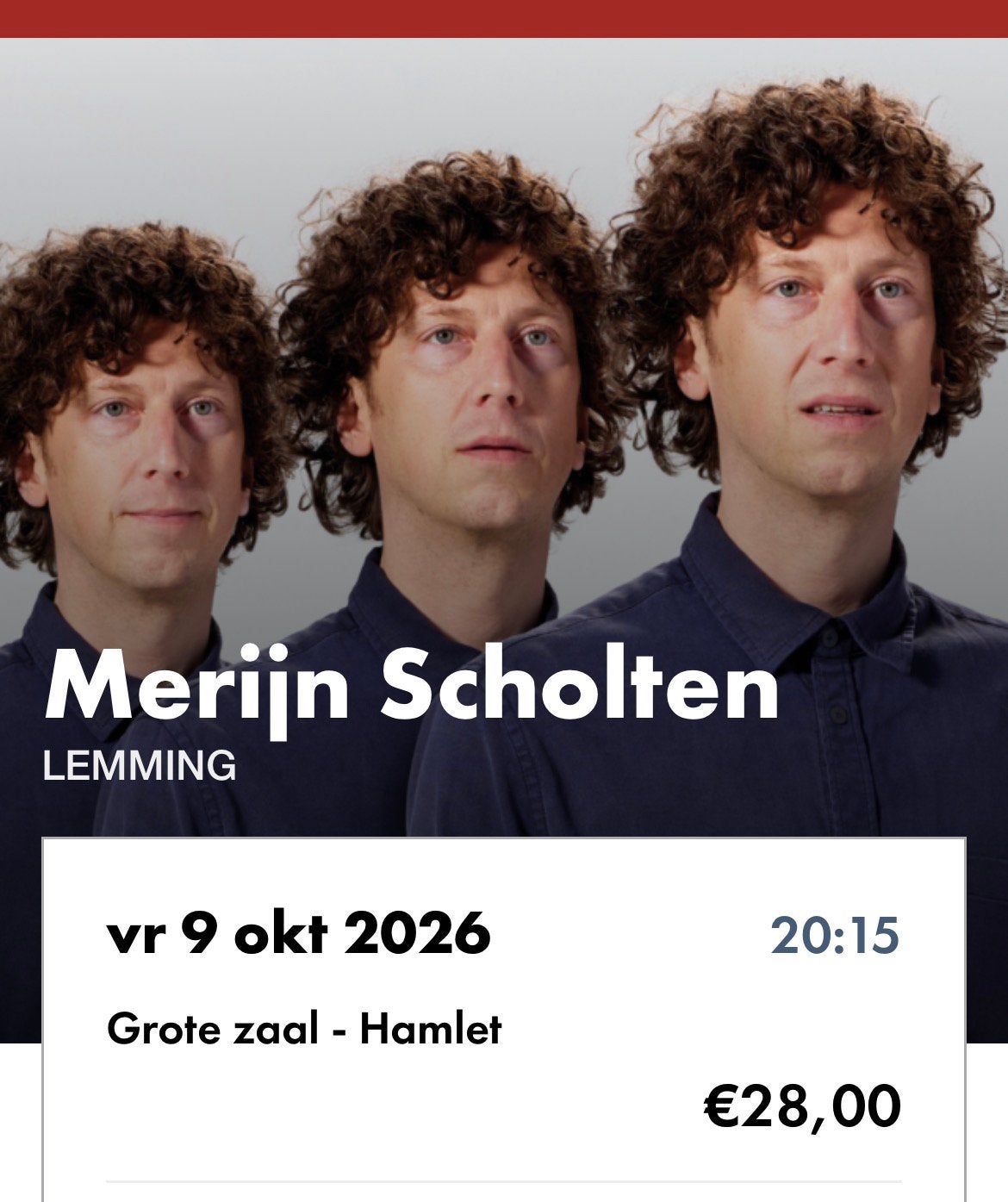 Merijn scholten 2 kaarten hoorn 9 oktober, Twee personen, Oktober