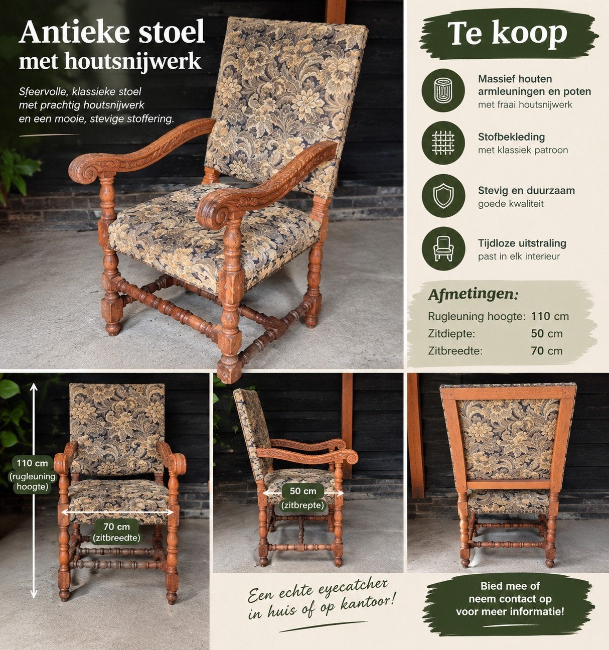Antieke fauteuil met gebloemde bekleding, Ophalen