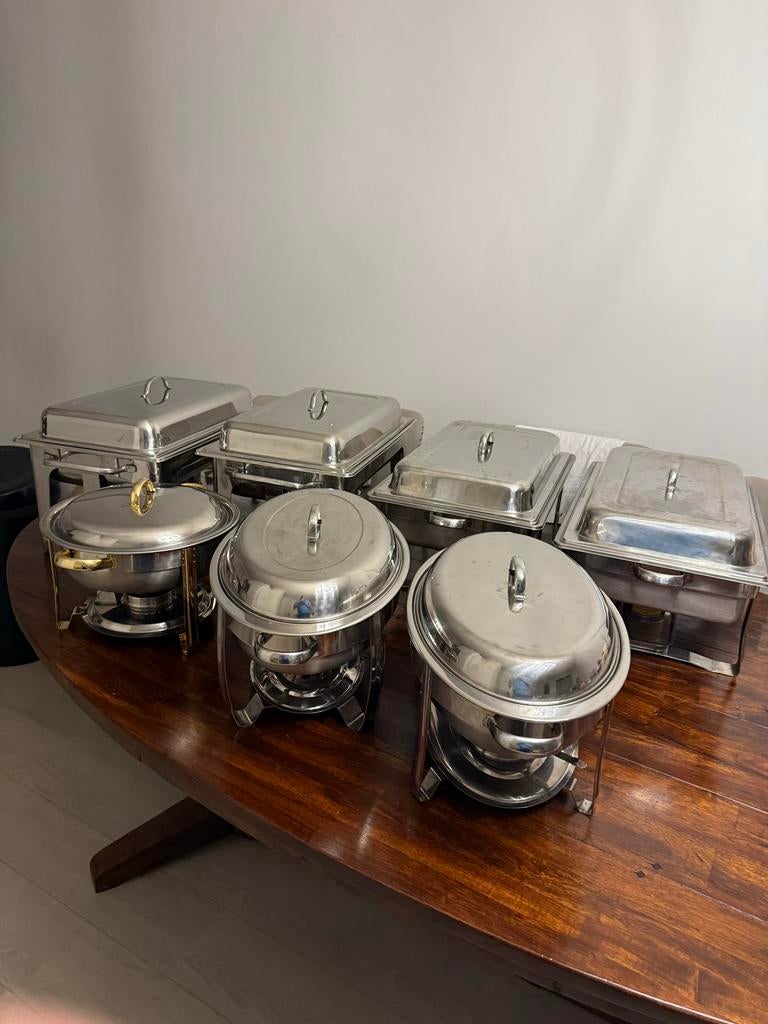 TE HUUR Chafing dishes, warmhoudschalen en serveerbestek, Ophalen, Overige typen, Zilver, Zo goed als nieuw