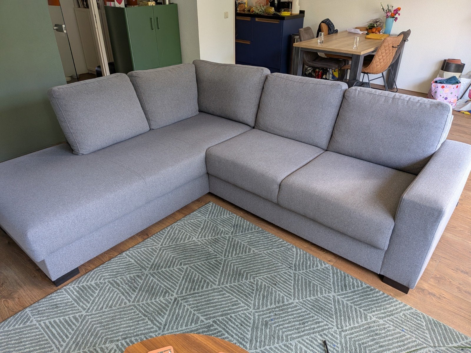 Woood hoekbank grijs 240x205, Huis en Inrichting, Ophalen, Gebruikt, Stof
