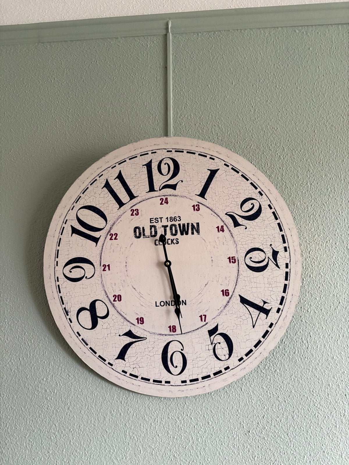 Grote Wandklok 'Old Town London' - 60cm Diameter, Ophalen, Wit, Vintage, Analoog