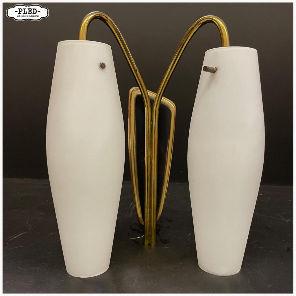 Vintage messing wandlampje met Glazen Kelkjes 1950s, Ophalen of Verzenden