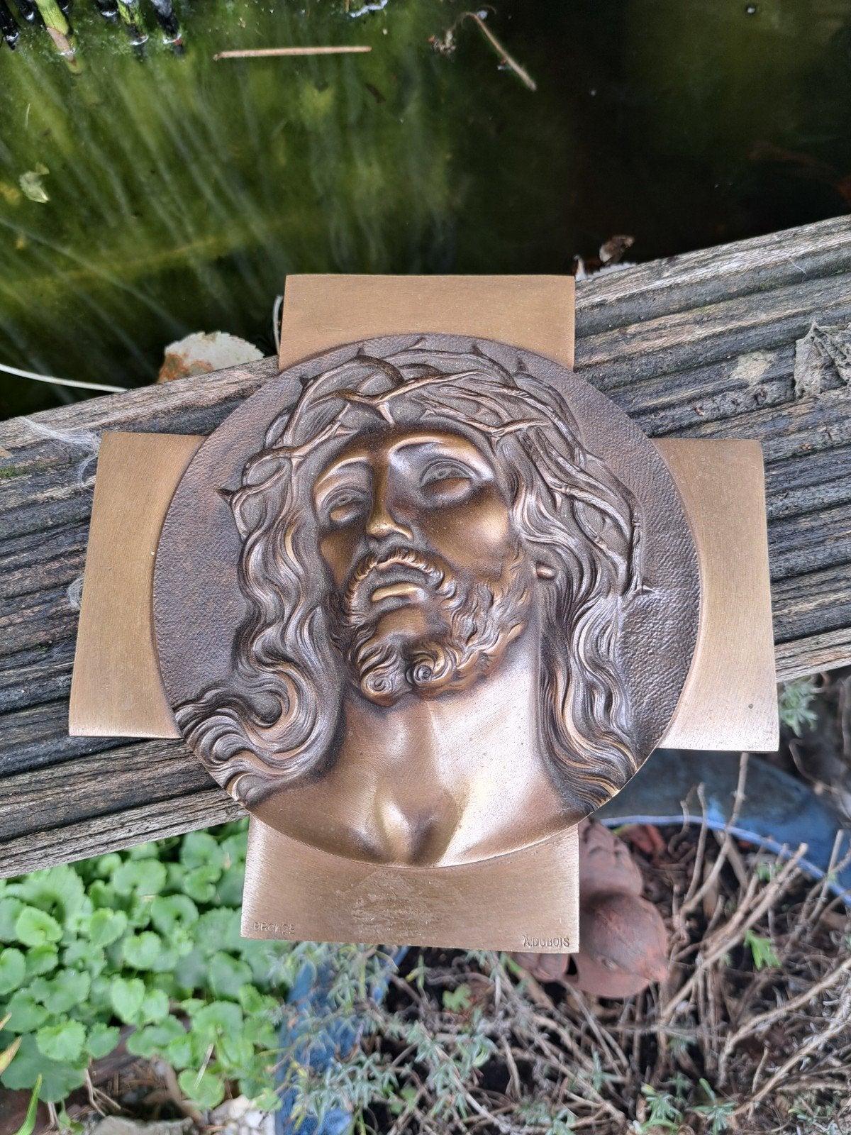 bronze plaquette Christus in reliëf  A Dubois, Ophalen of Verzenden