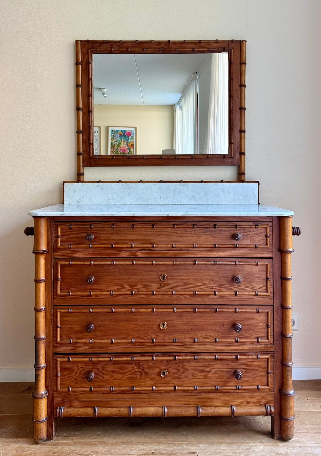 Faux bamboo dressoir uit 1880, Ophalen, Zo goed als nieuw, 50 tot 100 cm