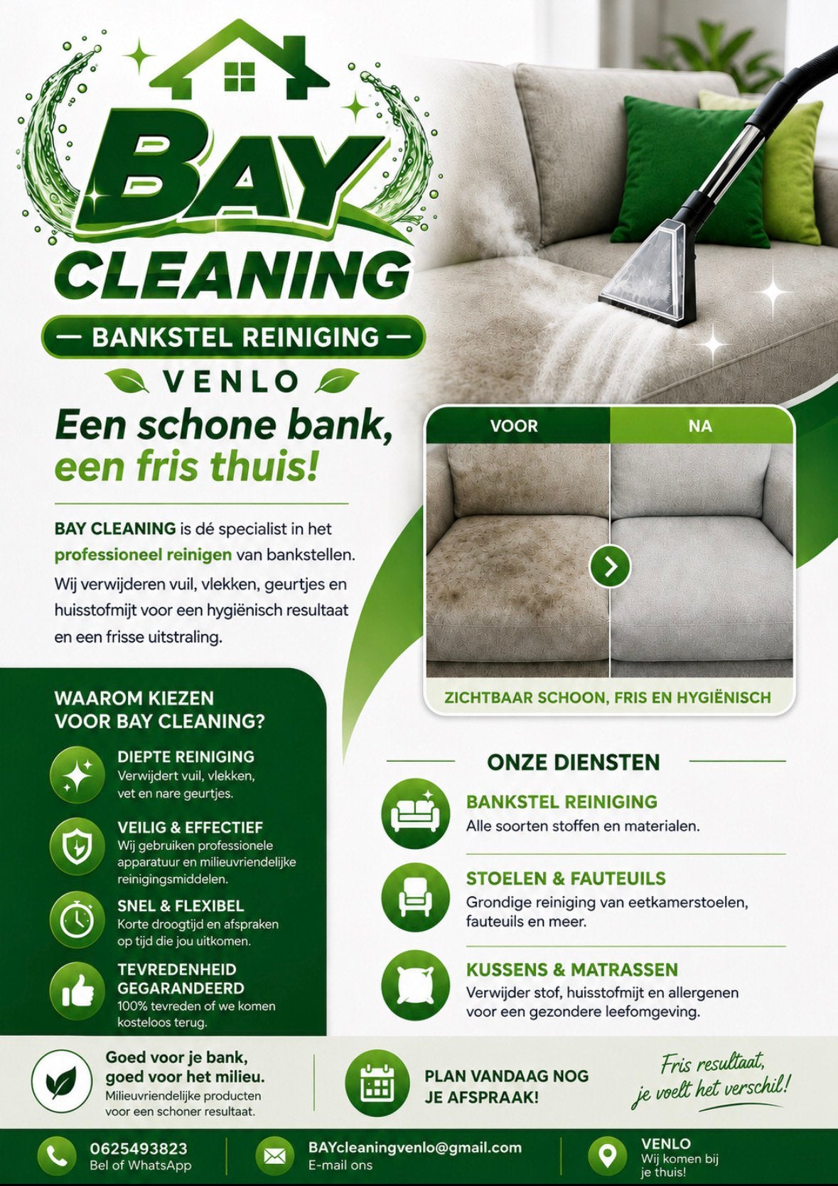 Bankstel reiniging. Stoelen reiniging. Kussens en matrassen., Huis en Inrichting, Banken | Bankstellen, Ophalen, Zo goed als nieuw