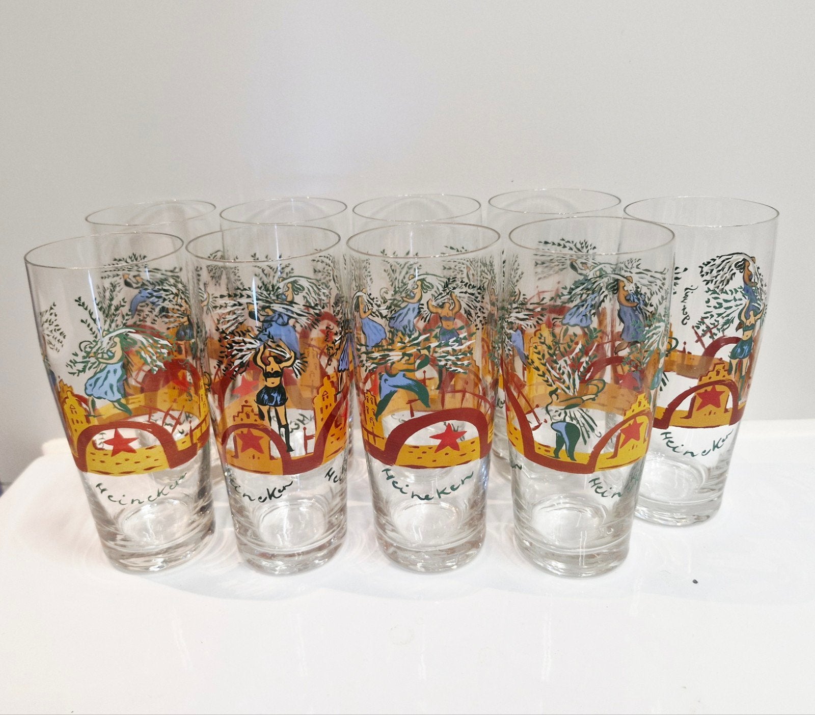 9x Vintage Heineken glazen - Anne Magill kunstcollectie, Ophalen of Verzenden