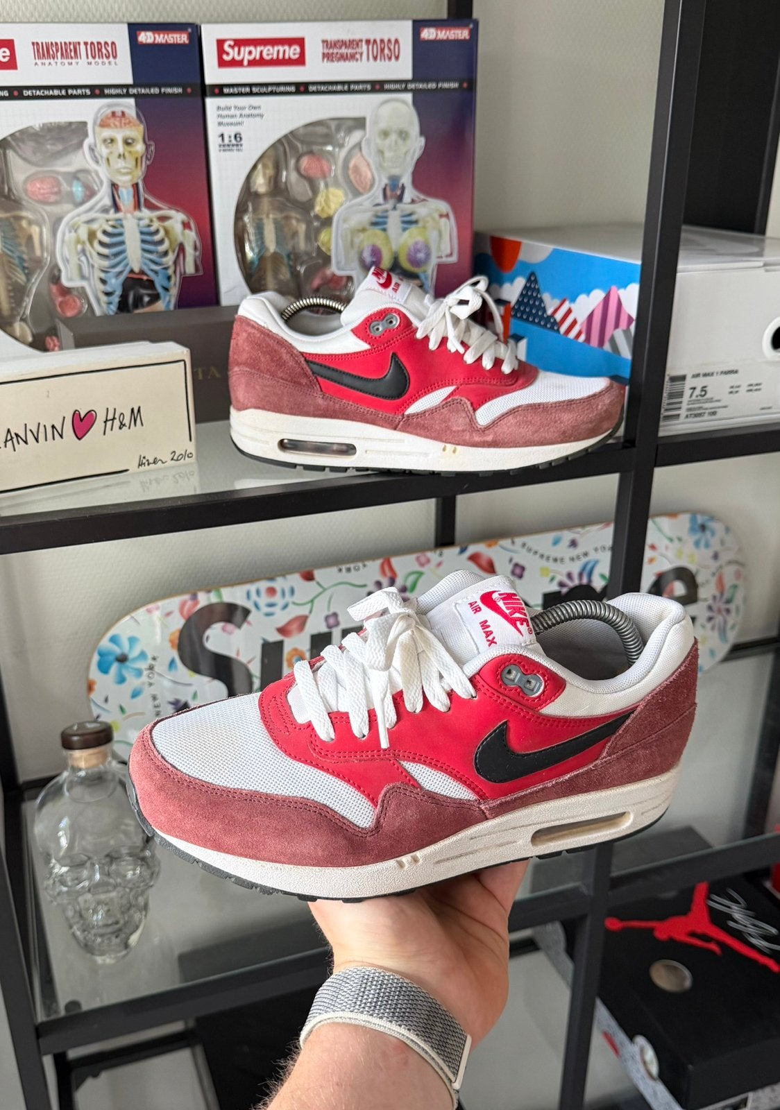Nike Air Max 1 White Black University Red, Overige kleuren, Ophalen of Verzenden, Sneakers of Gympen, Zo goed als nieuw
