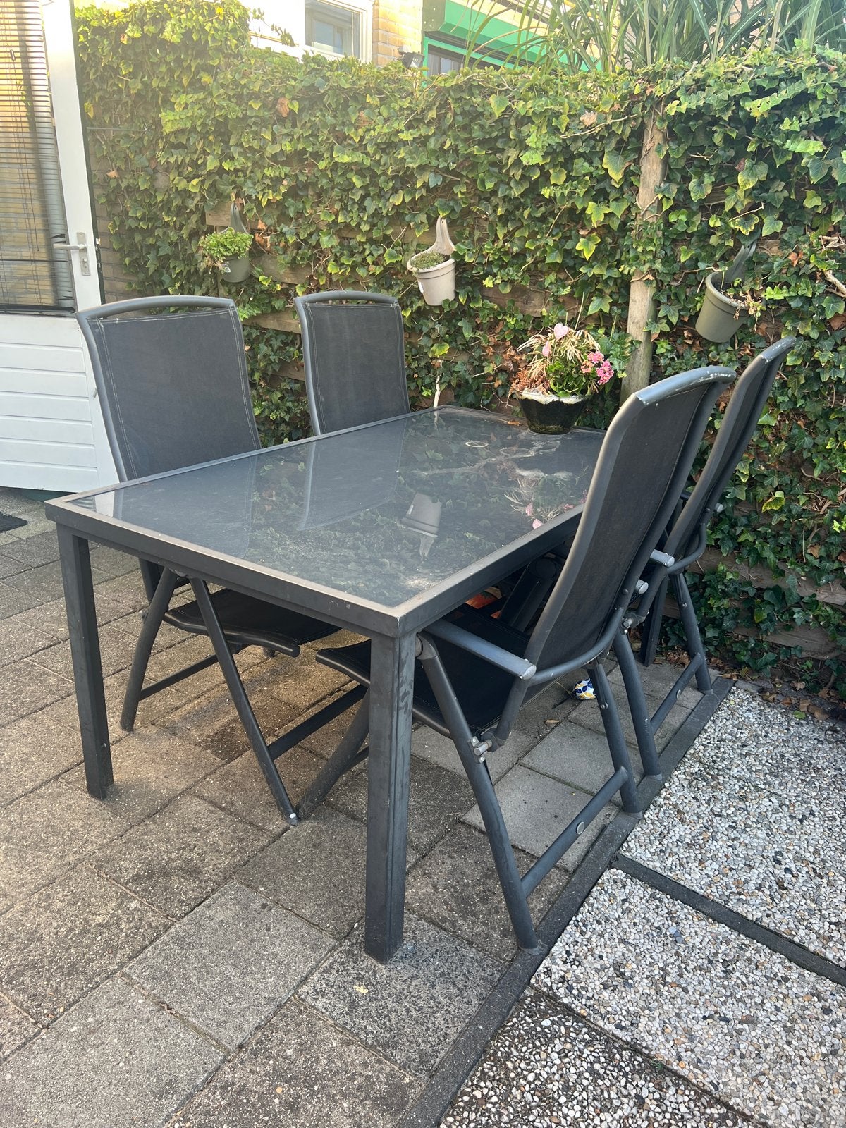 Tuinset met inklapbare stoelen, Tuin en Terras, Tuinsets en Loungesets, 4 zitplaatsen, Gebruikt, Eettafel, Aluminium