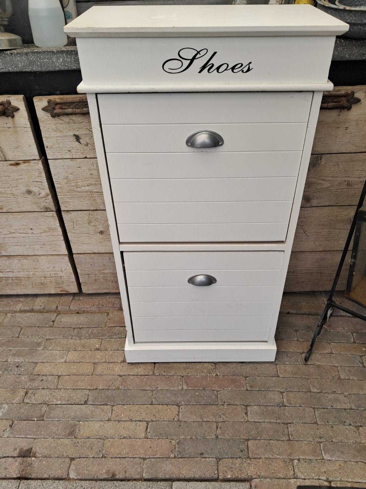 Houten schoenenkast met 2 kleppen en opbergvak, Ophalen, Gebruikt, Landelijk