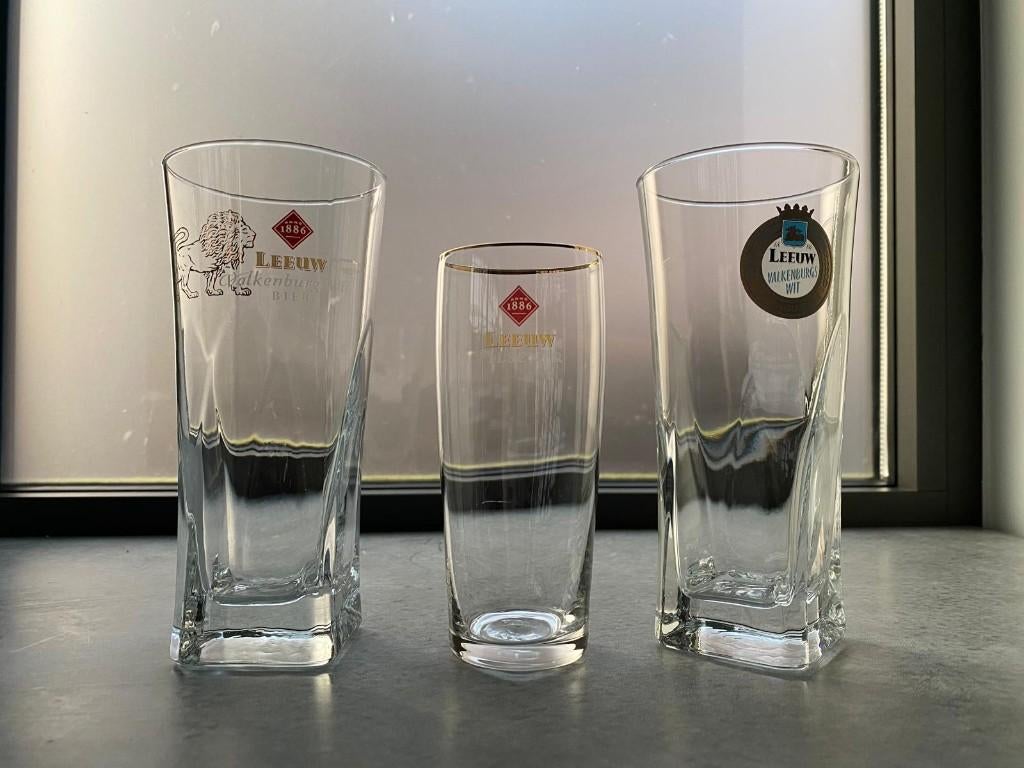 3 verschillende oude Leeuw bierglazen, Ophalen of Verzenden, Nieuw, Glas of Glazen, Leeuw