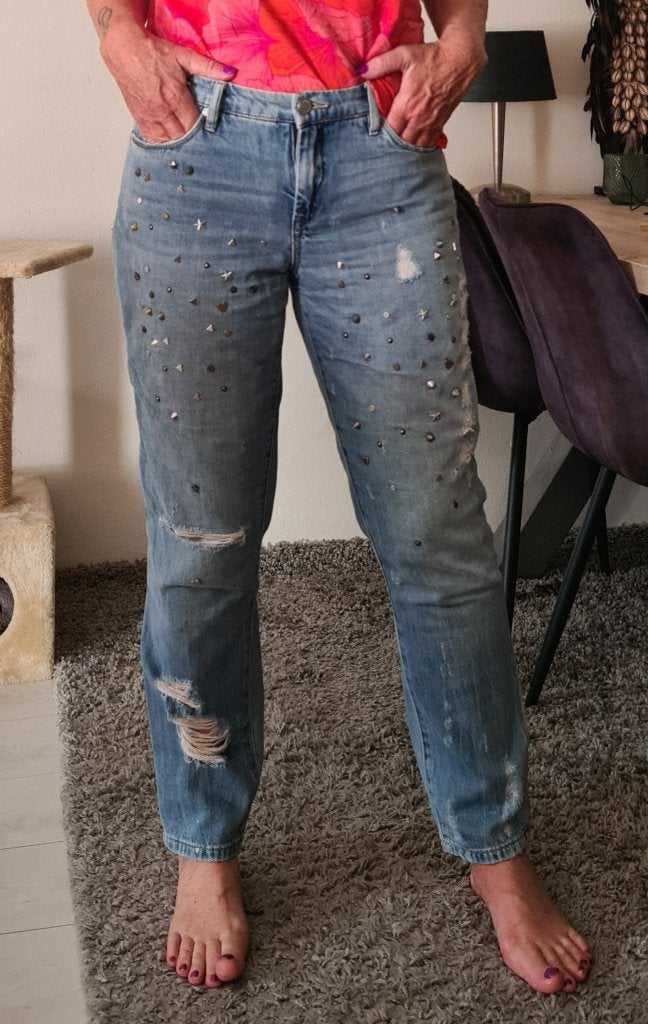NYC damesjeans met studs en scheuren, maat 40., Ophalen of Verzenden, Zo goed als nieuw, Blauw, W30 - W32 (confectie 38/40)