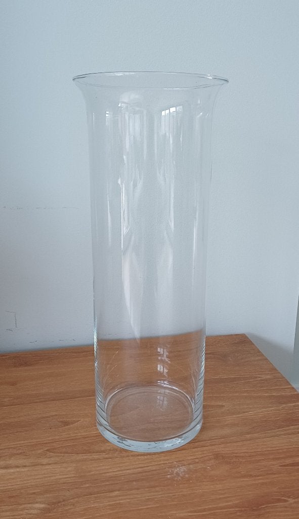Vaas, helder glas, cilinder met uitlopende hals, Ophalen, Gebruikt, Transparant, Glas