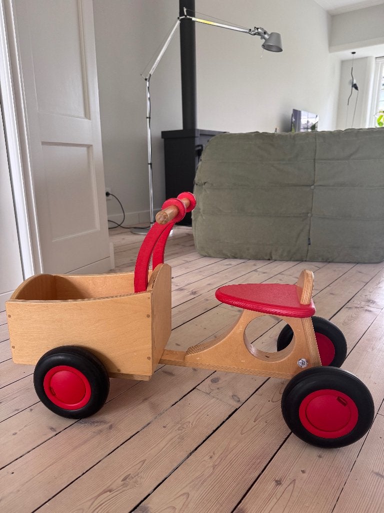 Houten loopfiets bakfiets Van Dijk Toys, Ophalen, Gebruikt, Loopfiets