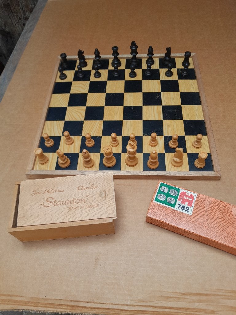 houten schaak en damspel incl speelbord, Ophalen of Verzenden, Gebruikt