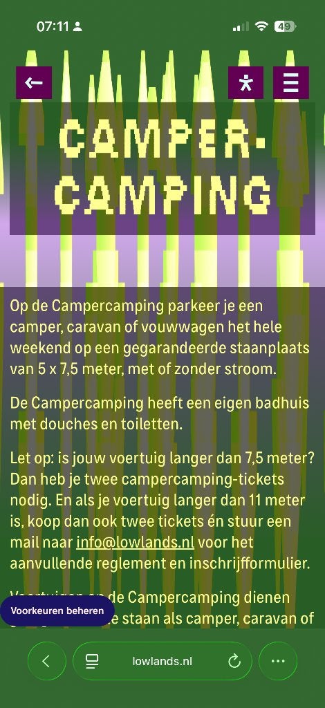 Lowlands camper ticket met stroom, Tickets en Kaartjes, Evenementen en Festivals, Eén persoon