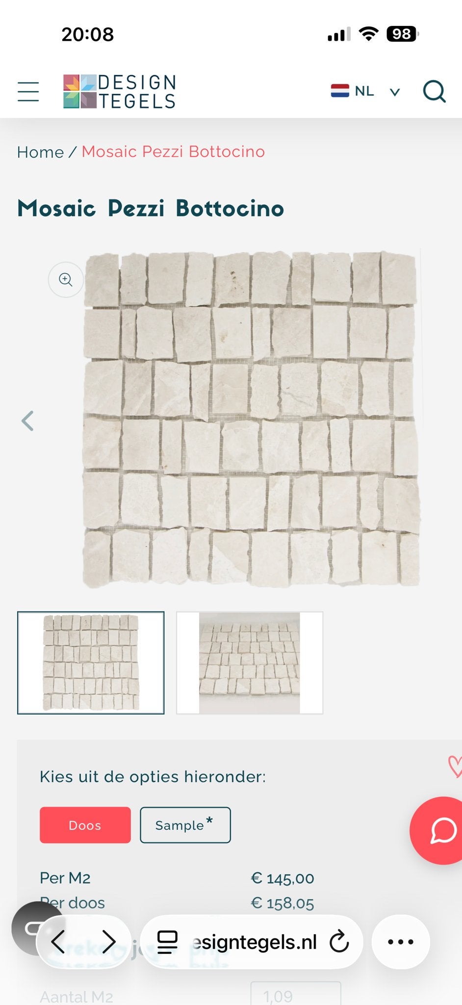 3 Dozen Mosaic Pezzi Bottacino Tegels - Ruim 3m², Ophalen, Wandtegels, Nieuw, Minder dan 20 cm