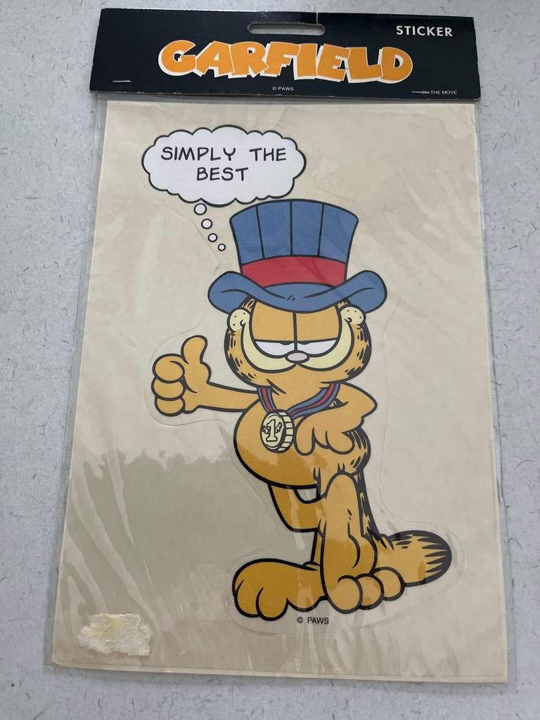 Vintage Garfield Sticker "Simply The Best" 19x10 cm, Ophalen of Verzenden, Zo goed als nieuw, Strip of Tekenfilm
