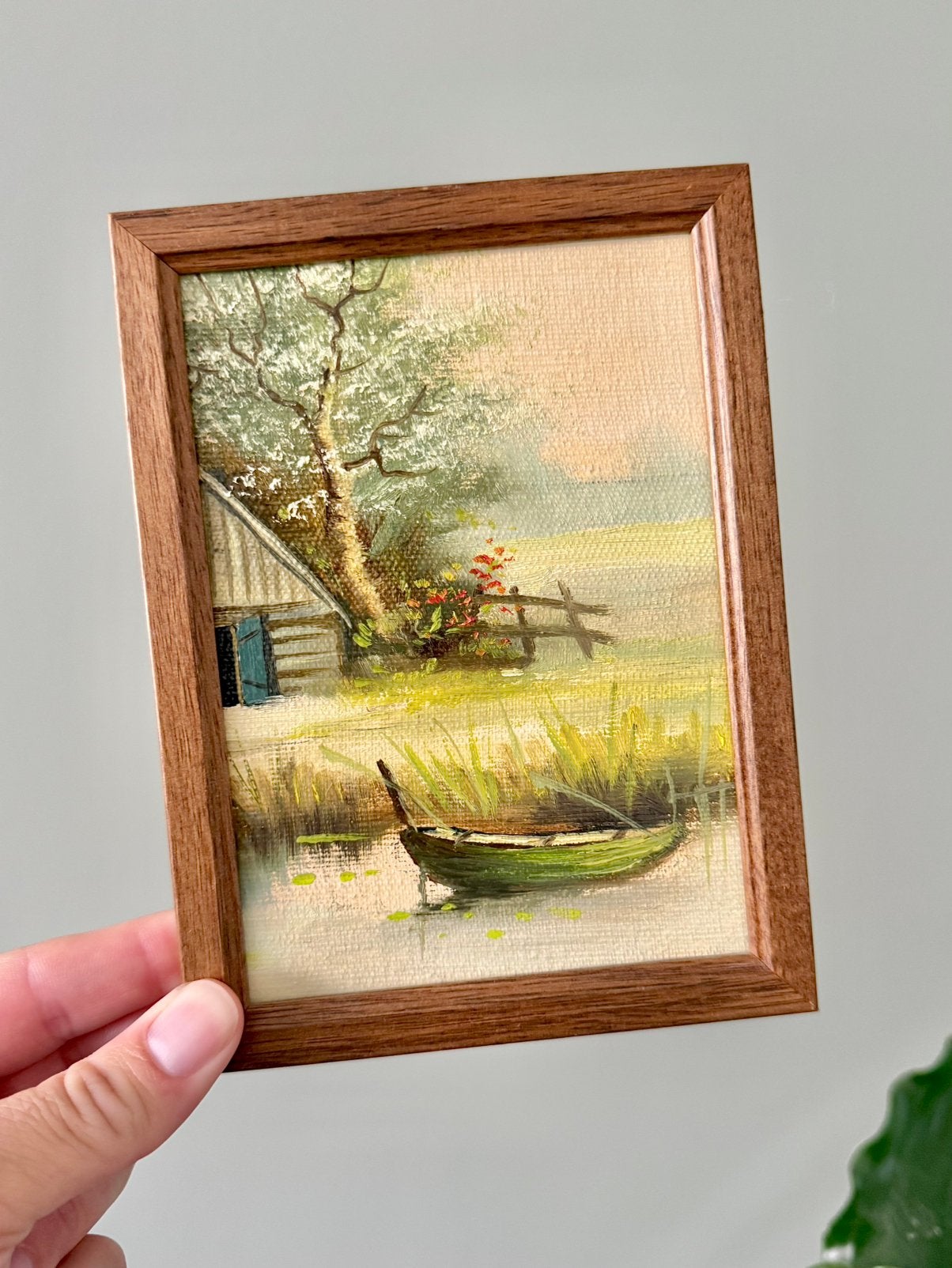 Klein vintage schilderijtje sloepje bootje wanddecoratie, Ophalen of Verzenden, Gebruikt