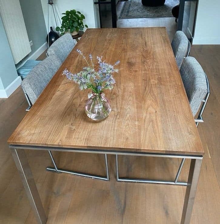 Harvink Design Eetset: 4 Stoelen & Walnoot Houten Tafel, Ophalen, Gebruikt, Vier, Grijs