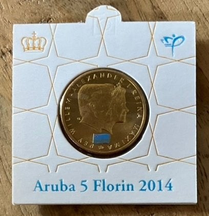 Aruba 5 florin 2014 "Eerste jaar Koningschap WA", Ophalen, Koningin Beatrix, Overige waardes, Losse munt