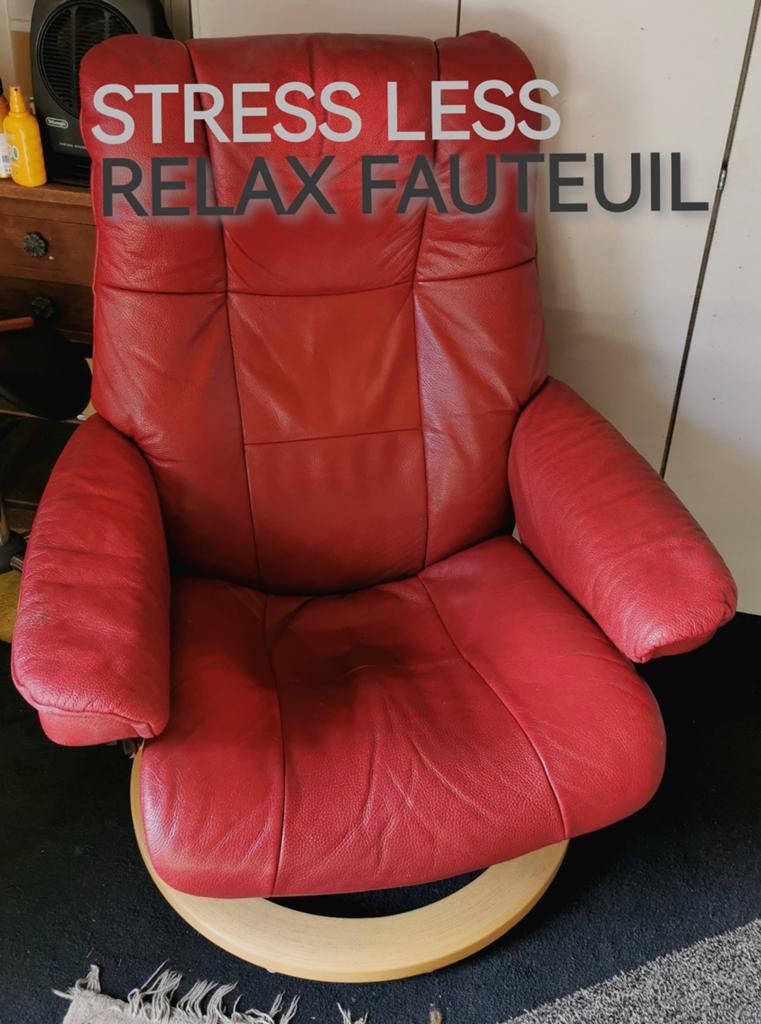 Leren stress less relax stoel met bijpassende voeten bank, Ophalen, 50 tot 75 cm